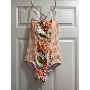 NWOT Kona Sol Women's Floral and Striped One Piece Swimsuit MEDIUM